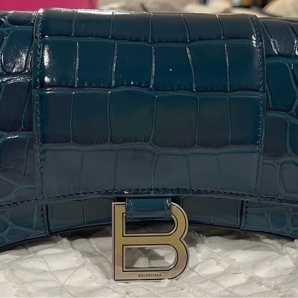 Balenciaga Hourglass Wallet on Chain - Blue Leather  Croc - Picture 2 of 10